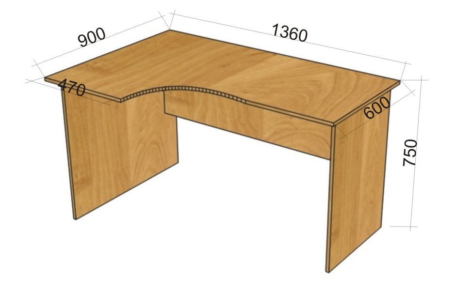 Стол эргономичный левосторонний 1600/600*1300/600*h750мм. Клён. ЛДСП 22/16мм.