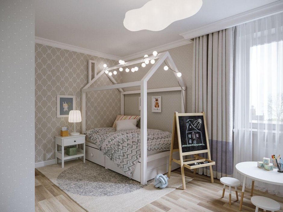 Спальня с детской кроваткой в родительской комнате