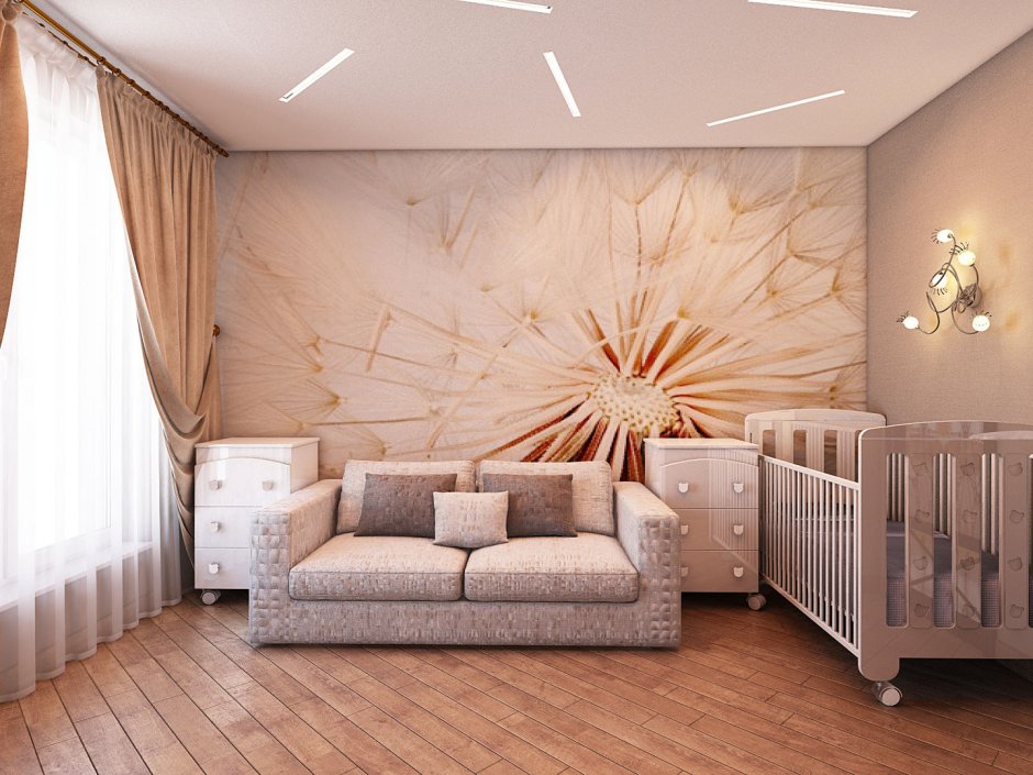 Гостиная с детской кроваткой