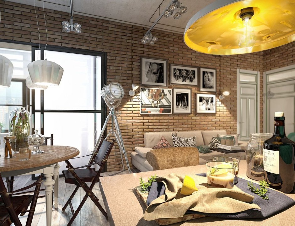 Интерьер лофт в обеденном комплексе