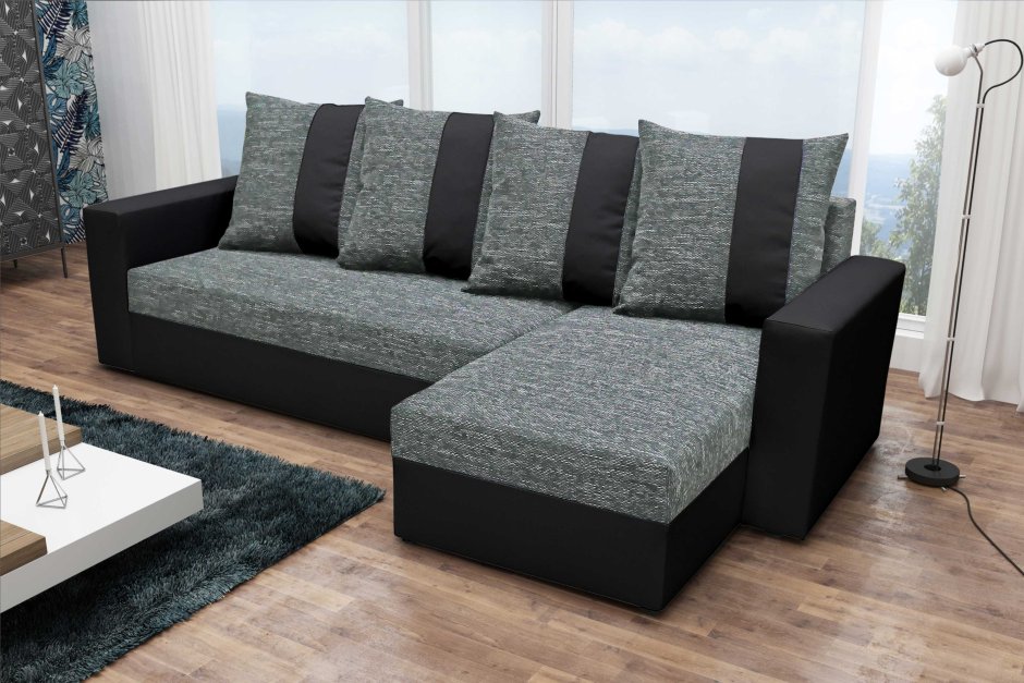 Диван угловой серый с черным