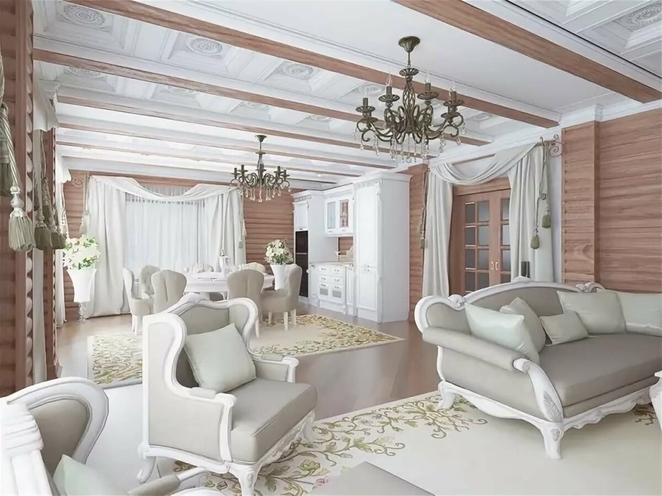 Классический интерьер в деревянном доме