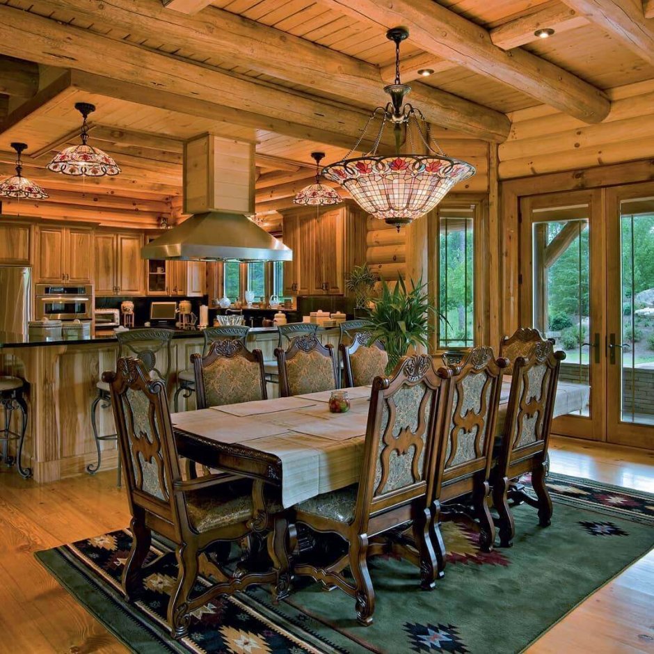 Кухня в русском стиле в деревянном доме