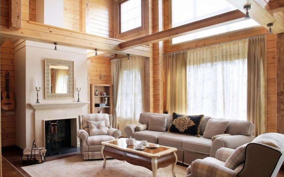 Камин в доме из клееного бруса