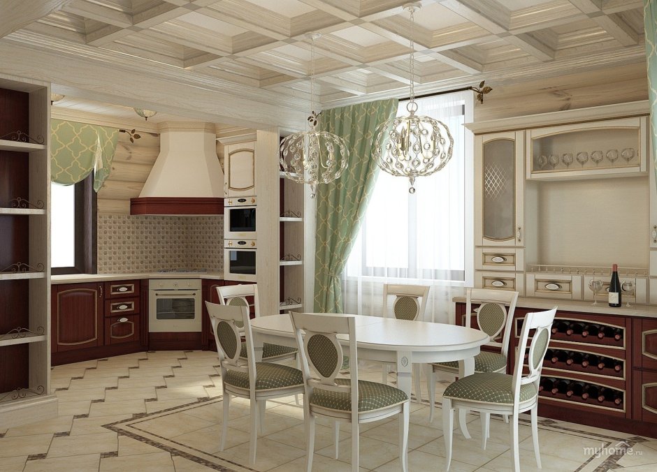 Кухня в классическом стиле в деревянном доме