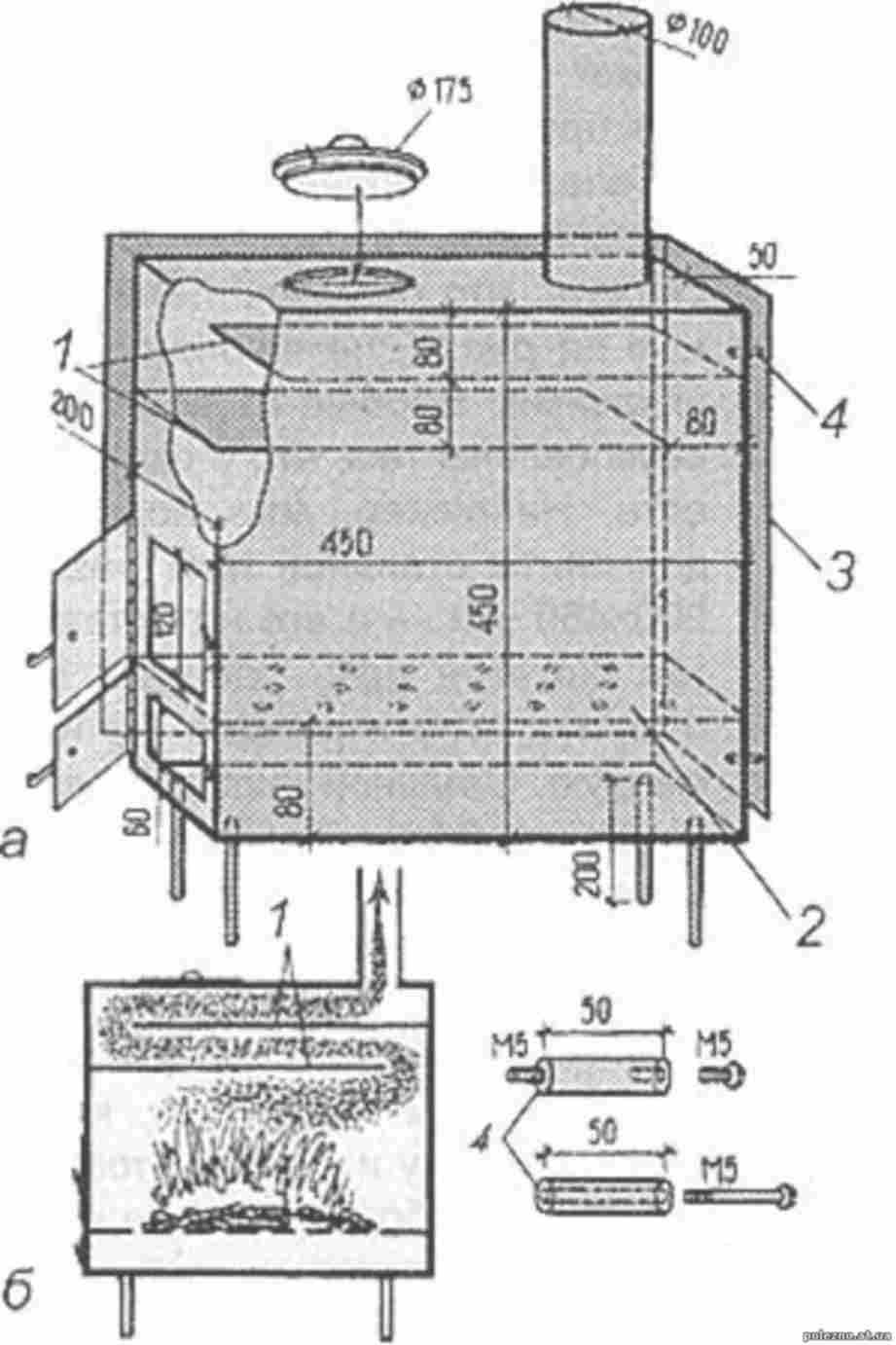 Чертеж дровяной печи длительного горения
