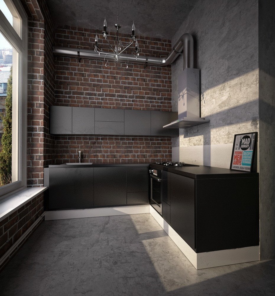 Серая кухня лофт 9м2