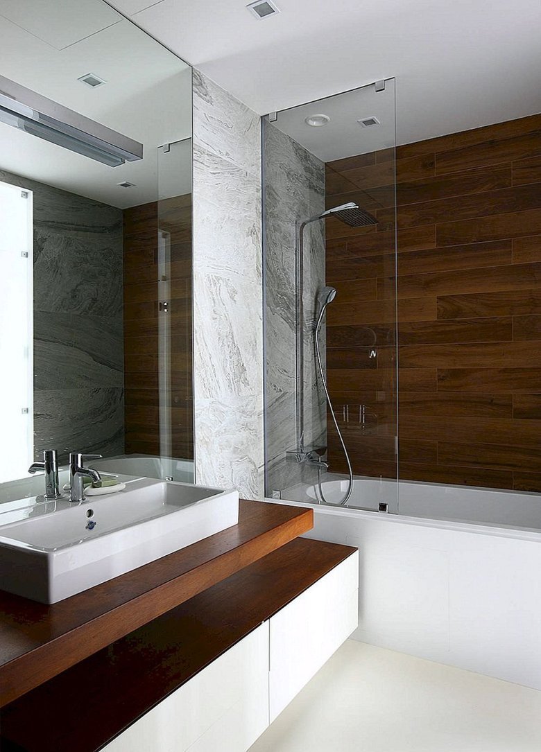 Ванная плитка под дерево и мрамор