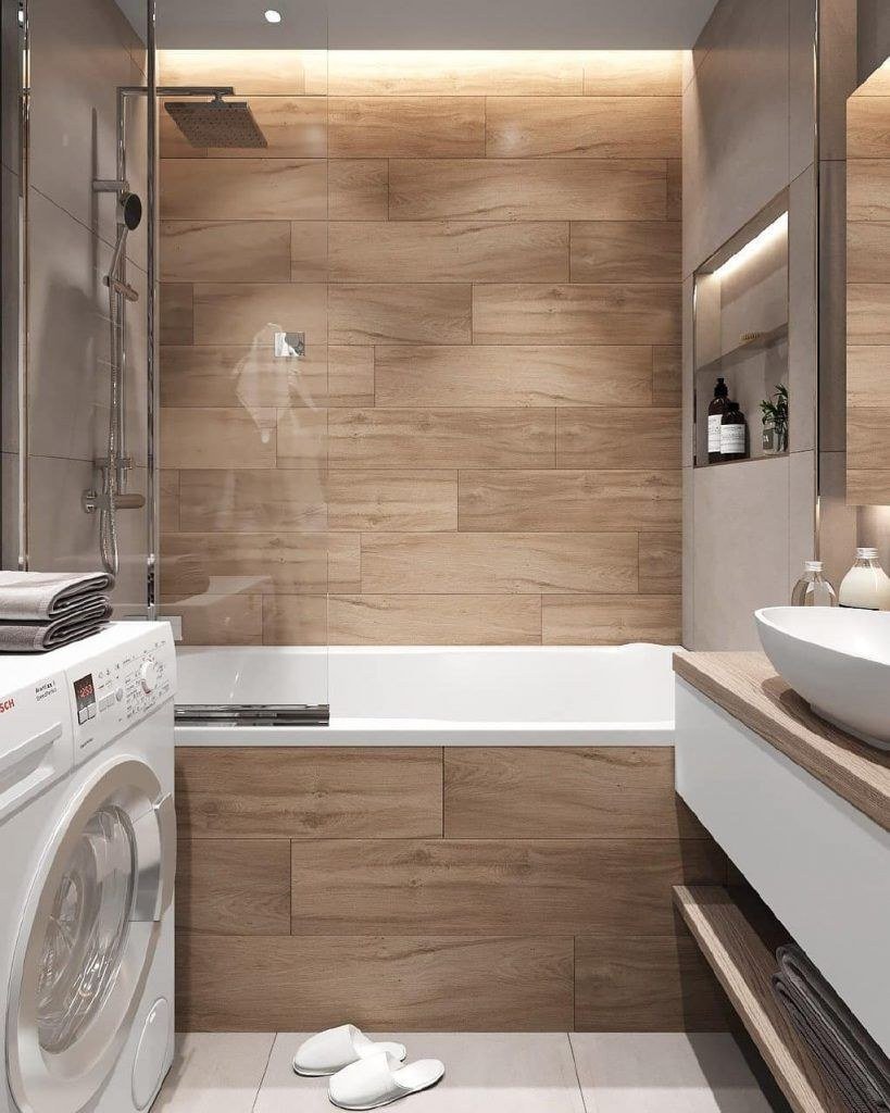 Ванная под мрамор и дерево