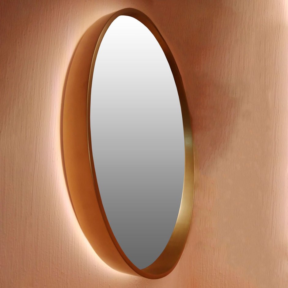 Круглое зеркало в золотой раме с подсветкой