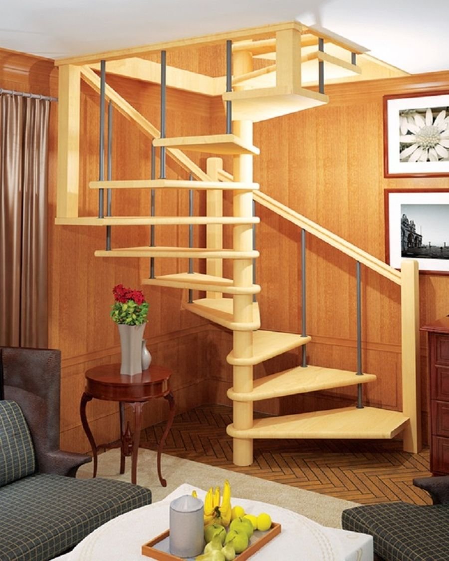 Винтовая деревянная лестница модульная, ДЛС-036