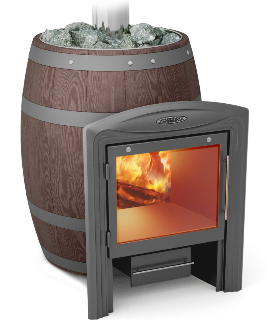 Печь банная ТМФ Вариата баррель inox Витра палисандр
