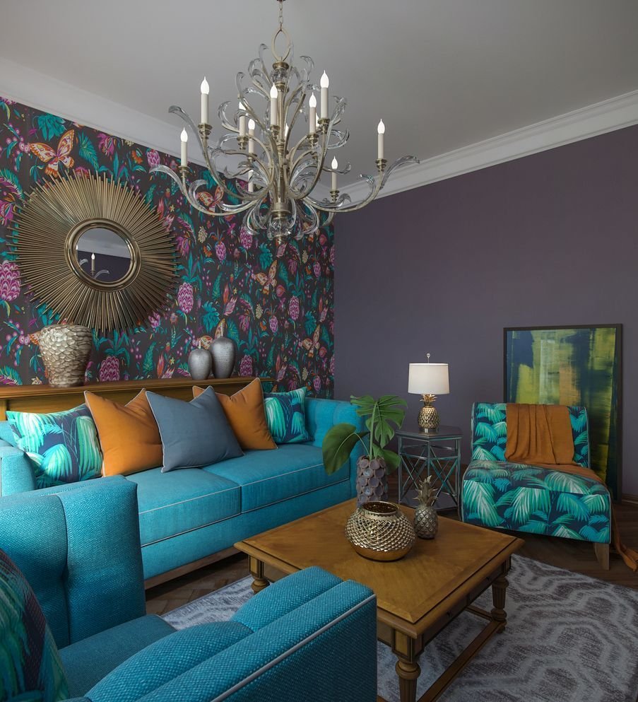 Гостиная в бирюзовом цвете