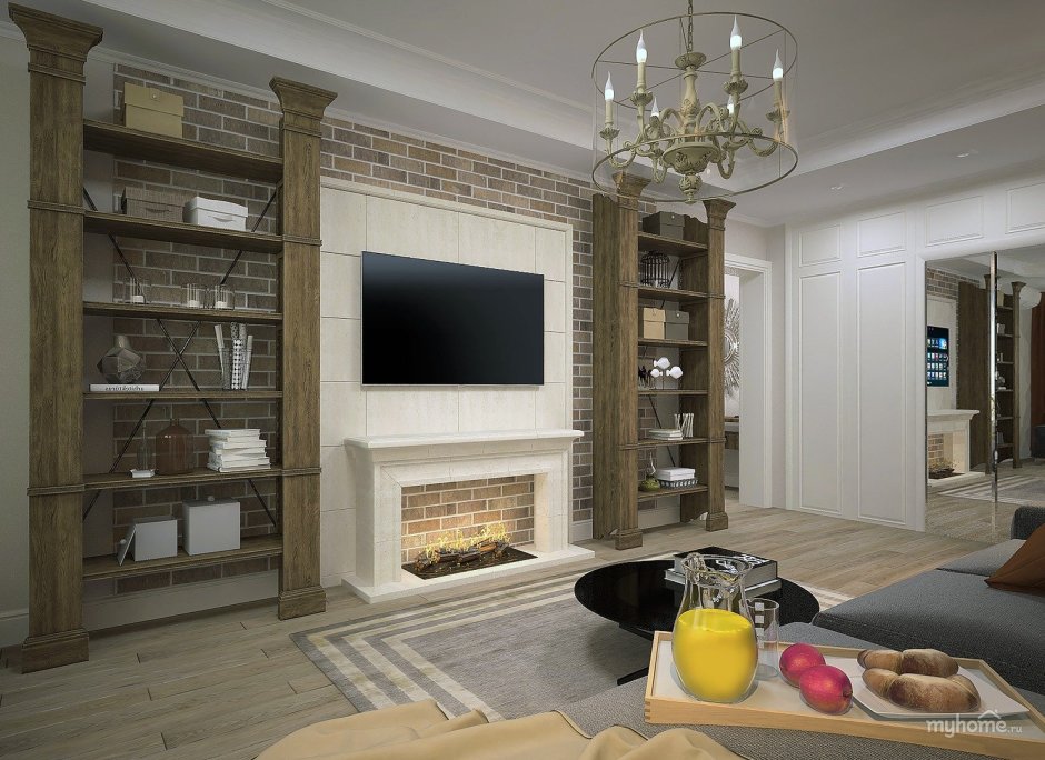 Стенка с камином в гостиную