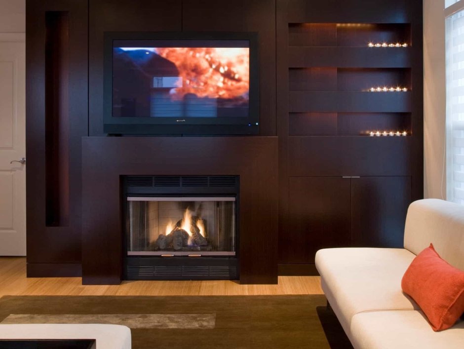 Стенки с камином и телевизором для гостиной