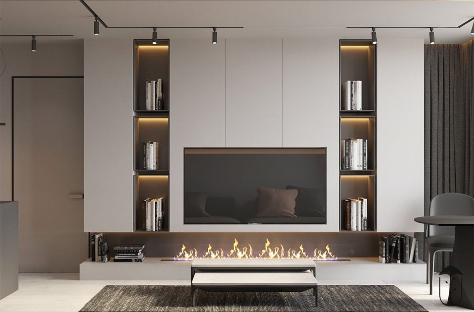 Гостиная с биокамином в современном стиле