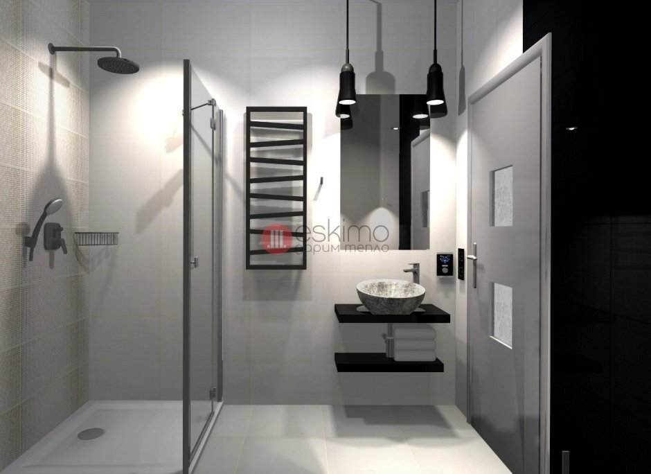 Черный полотенцесушитель в интерьере