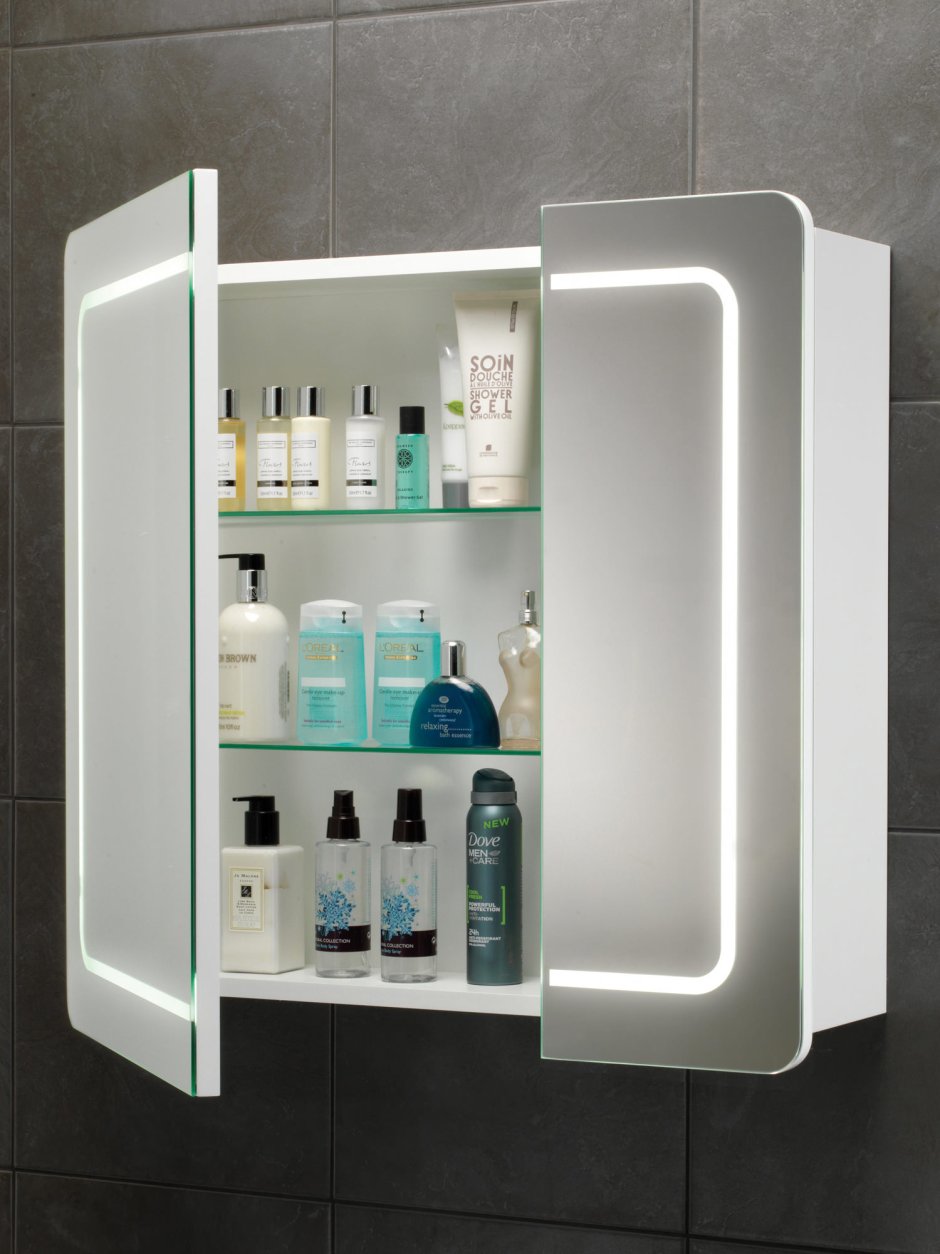 Пластиковый шкафчик для ванной комнаты навесной с зеркалом