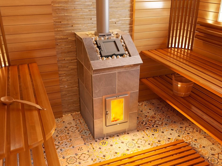 Банная печь камин с большим стеклом Harvia