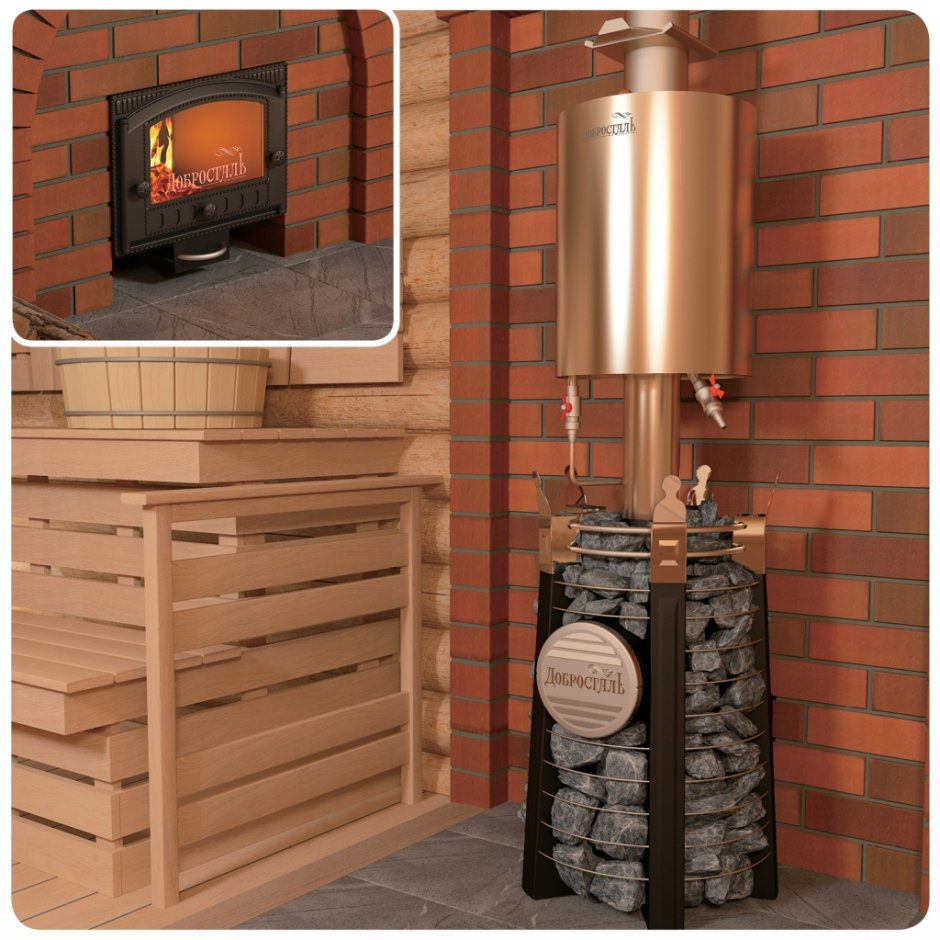 Печь банная Добросталь – августа Стоун Стронг с панорамным стеклом