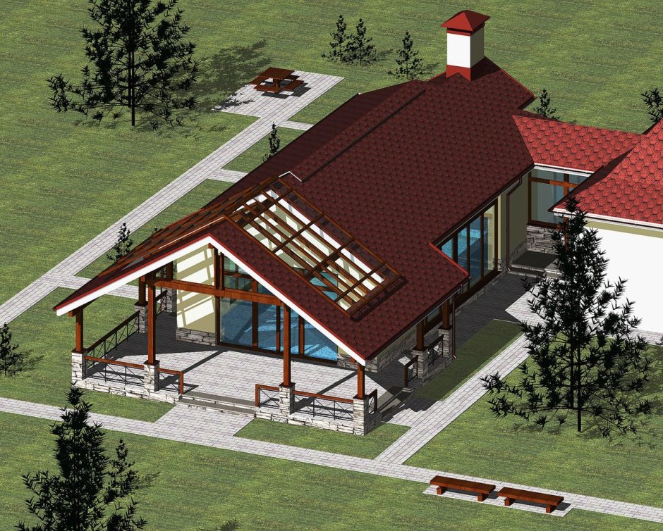 Дом соединенный с баней и гаражом