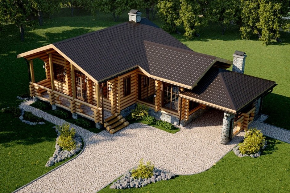 Угловая баня Одноэтажная баня с террасой