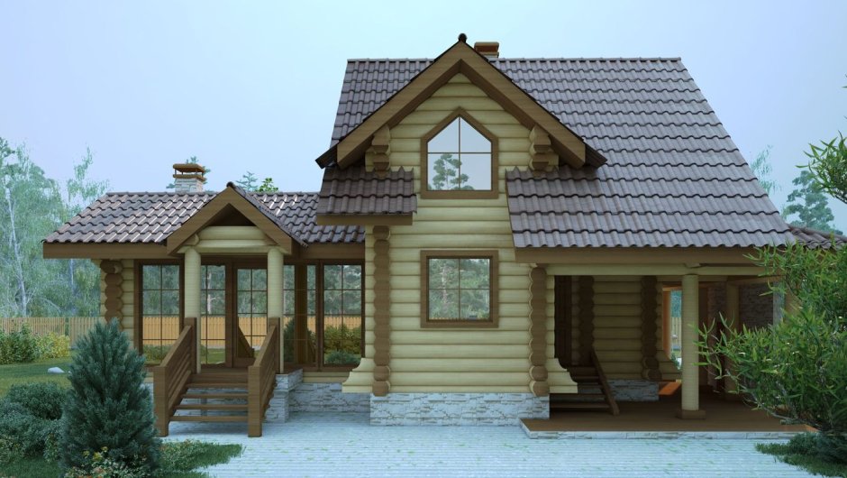 Двухэтажная баня с беседкой