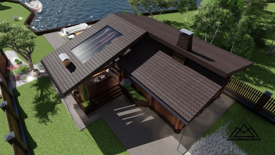 Баня с гаражом и террасой