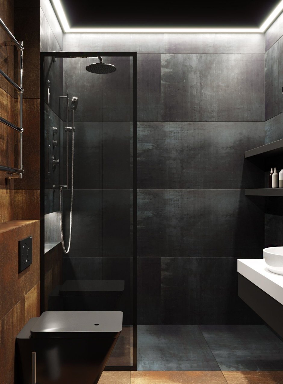 Маленькая ванна в темных тонах