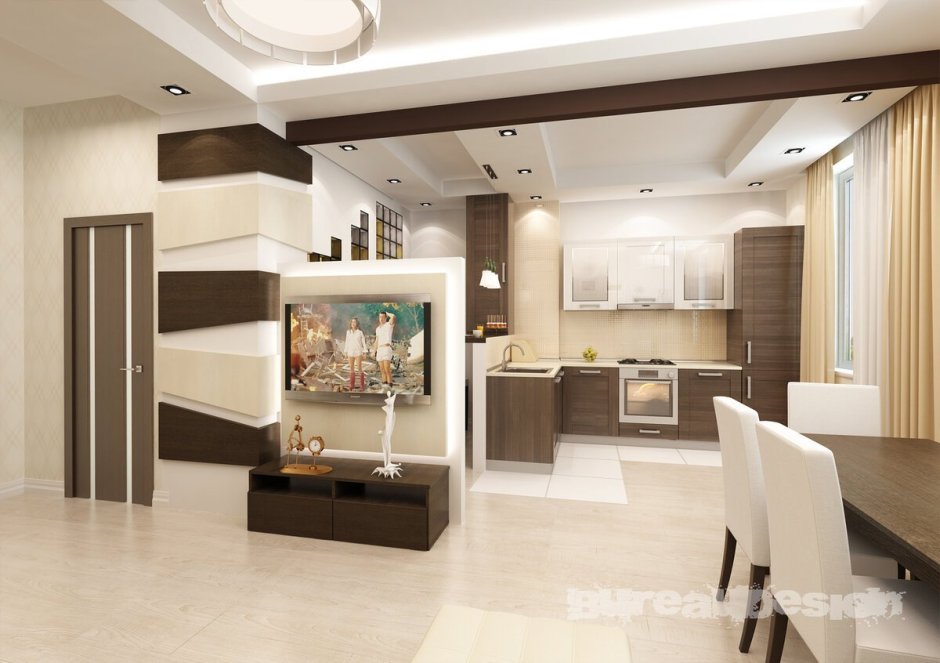 Дизайнерские проекты кухни совмещенной с гостиной