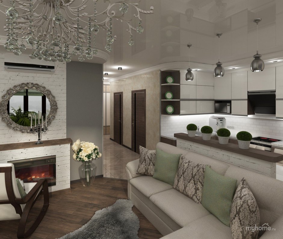 Гостиная совмещенная с кухней