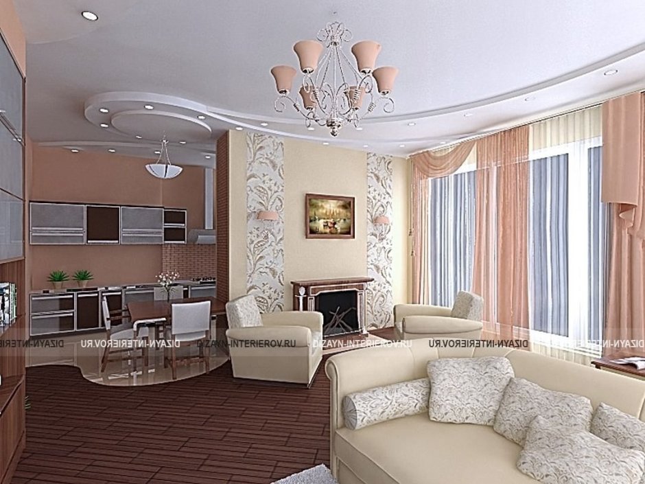 Зонирование кухни-гостиной 30 кв.м