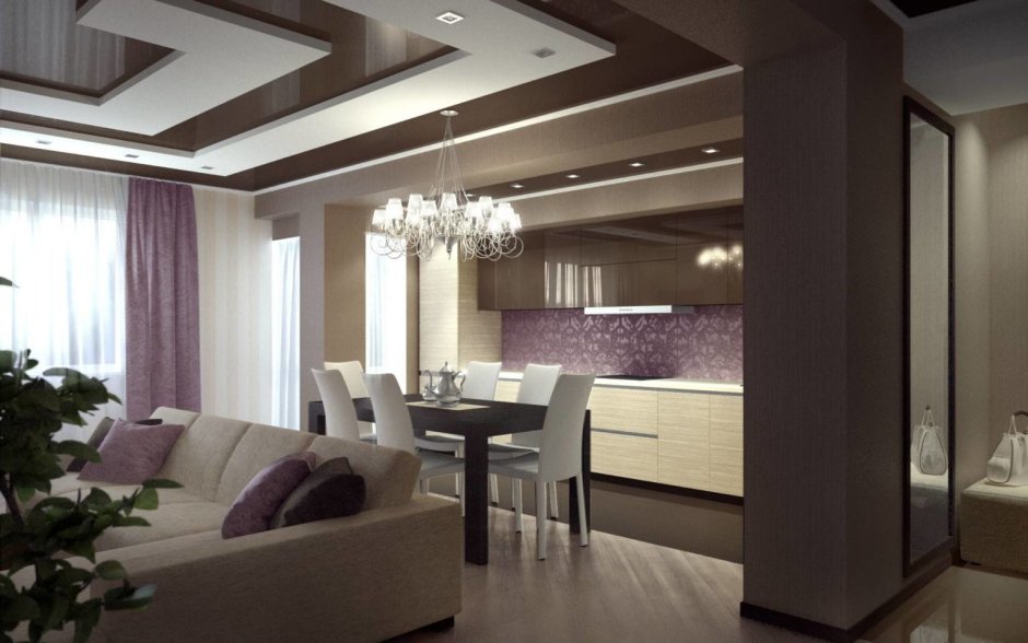 Кухня с гостинной 30кв м в современном стиле