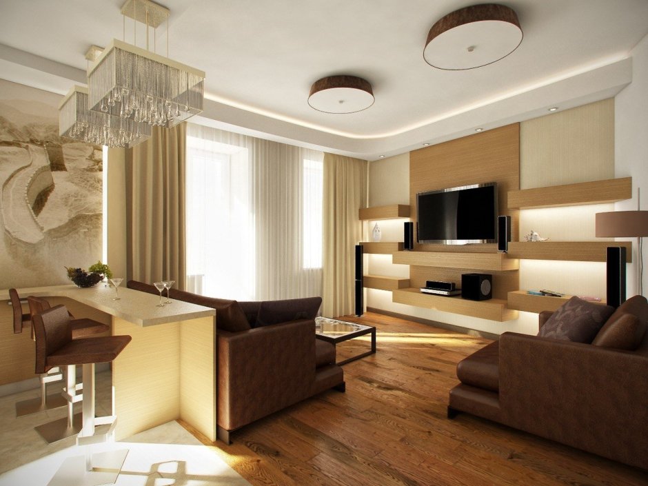 Гостиная совмещенная с кухней