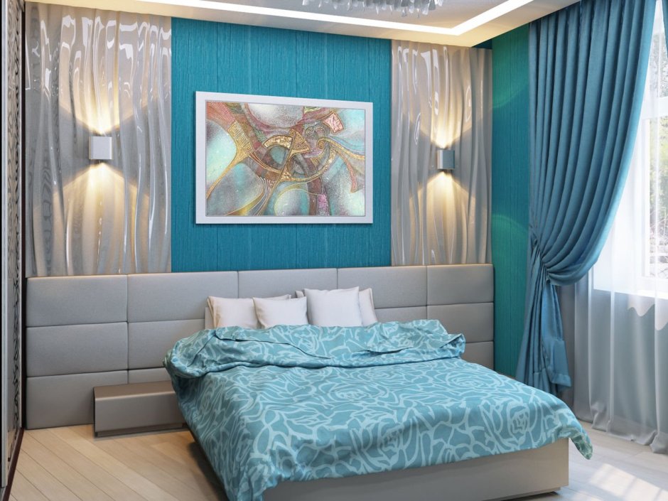 Спальня в бирюзовых тонах