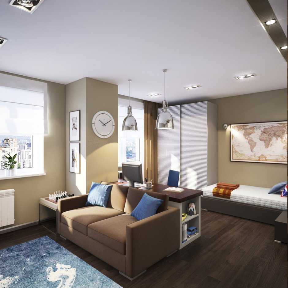 Дизайнерская расстановка мебели в однокомнатной квартире