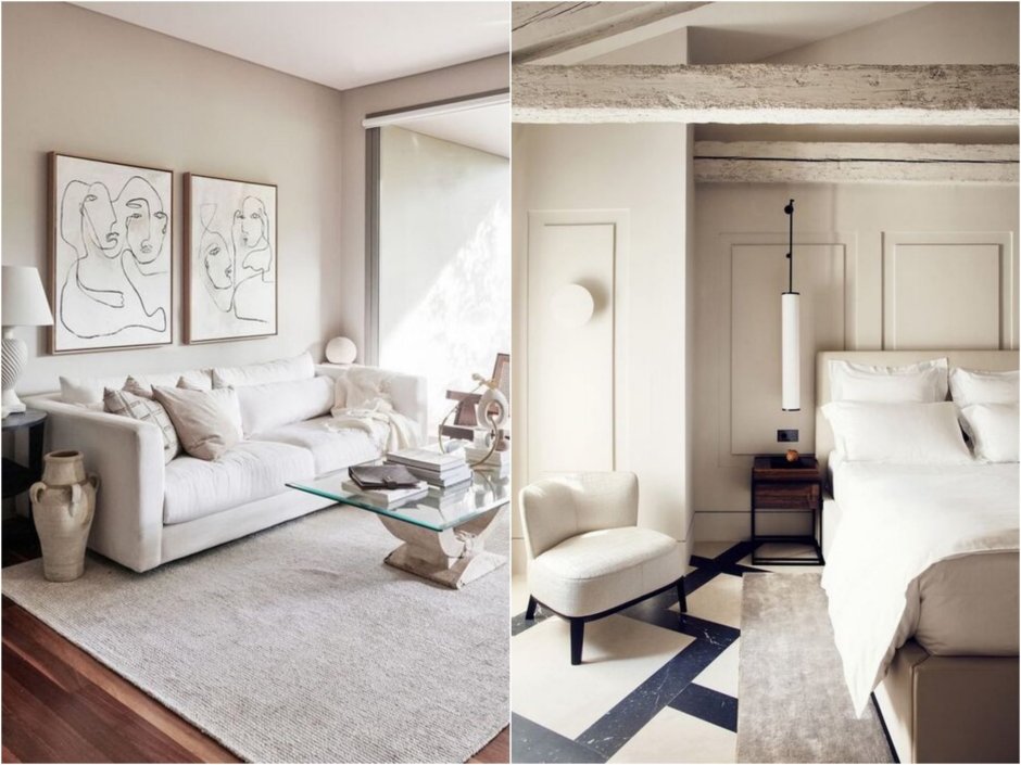 Сочетание серого бежевого и белого в интерьере