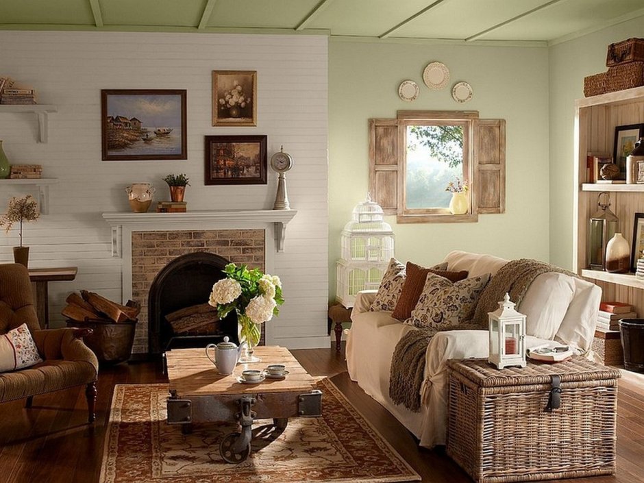 Фазенда гостиная в стилифранц Кантри