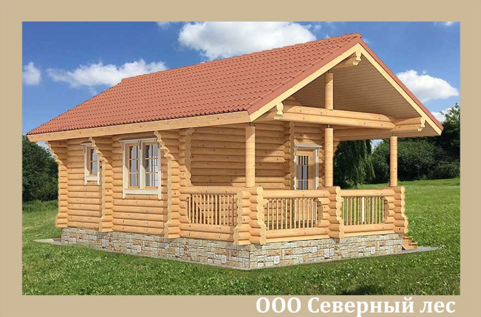 Баня из оцилиндрованного бревна 6х6 с верандой