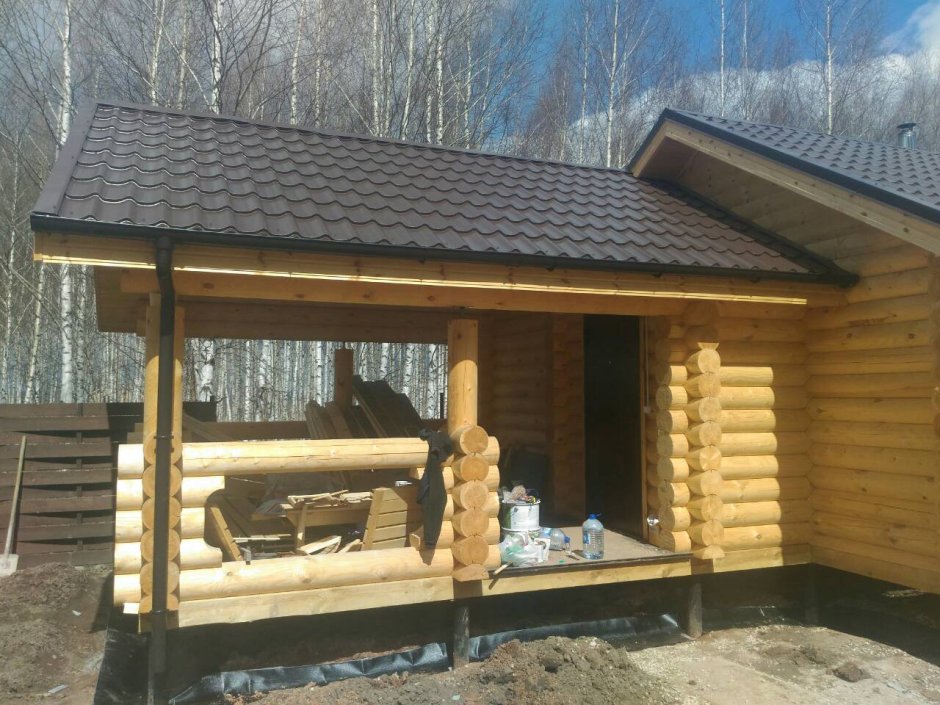 Баня из ОЦБ С террасой