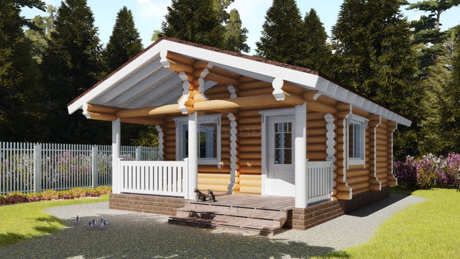 Баня из оцилиндрованного бревна с террасой проект проекты