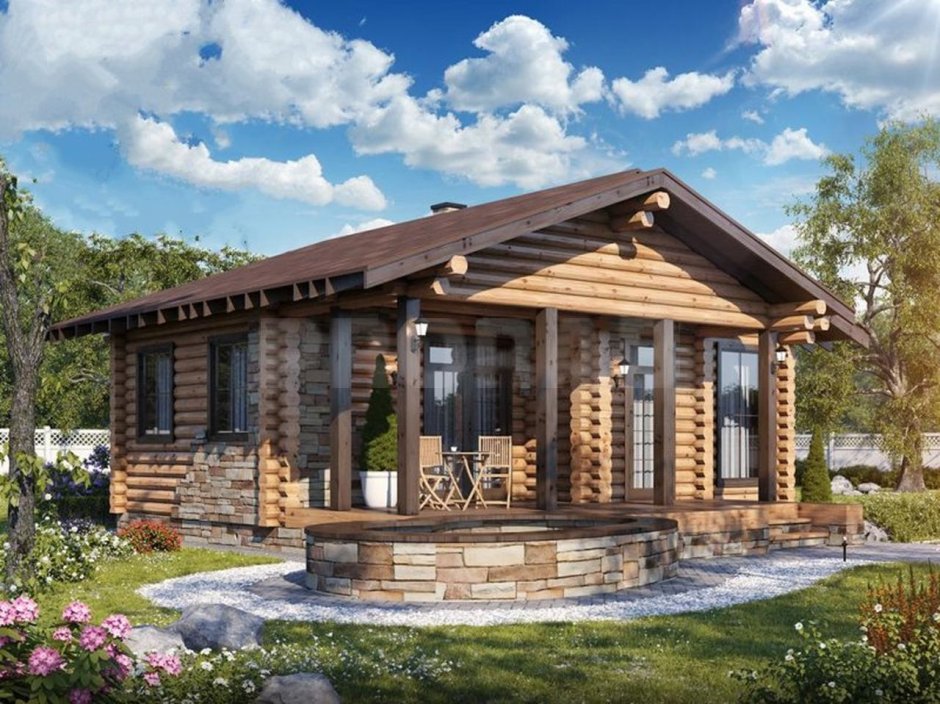 Баня из ОЦБ С террасой