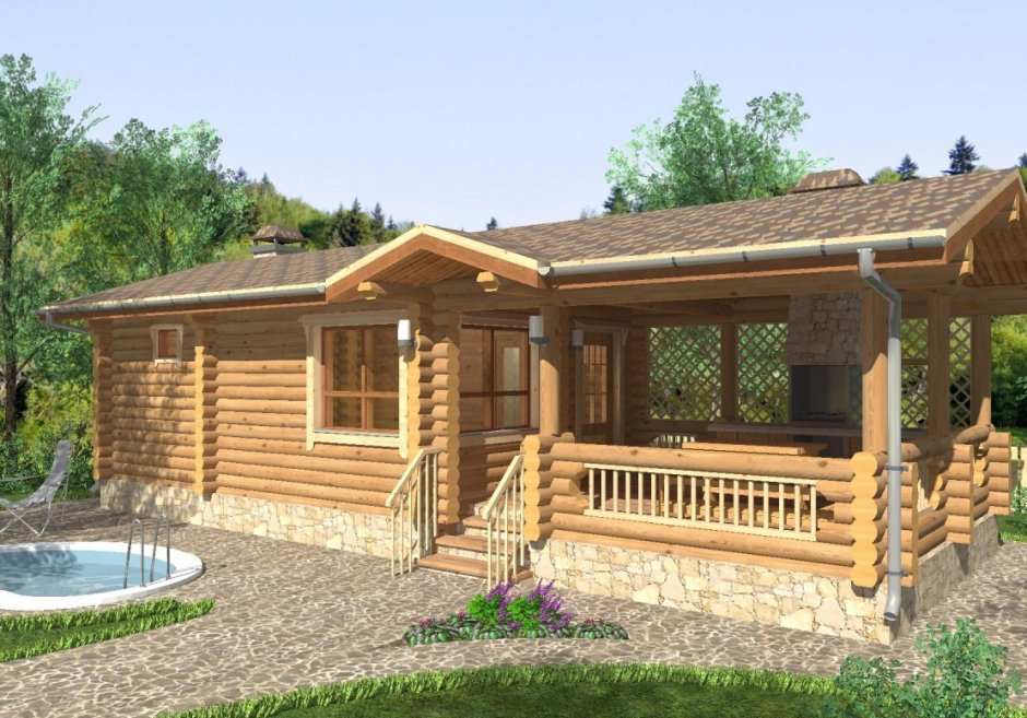 Баня из ОЦБ С террасой