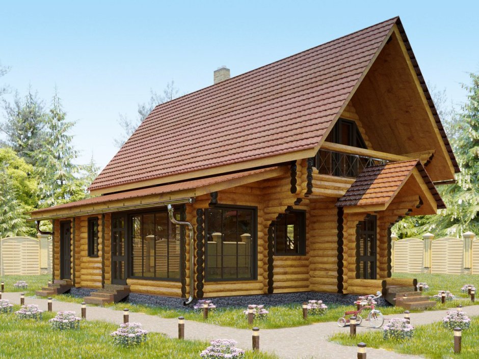 Двух этажная башня из цилидндоаонноно бревна