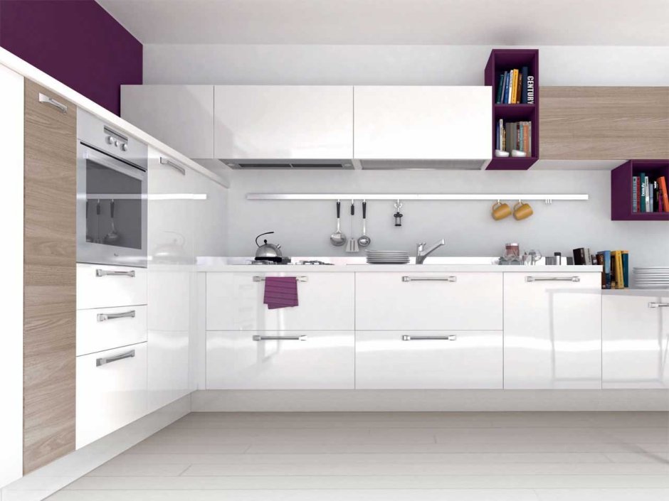 Кухня белый глянец с ручками