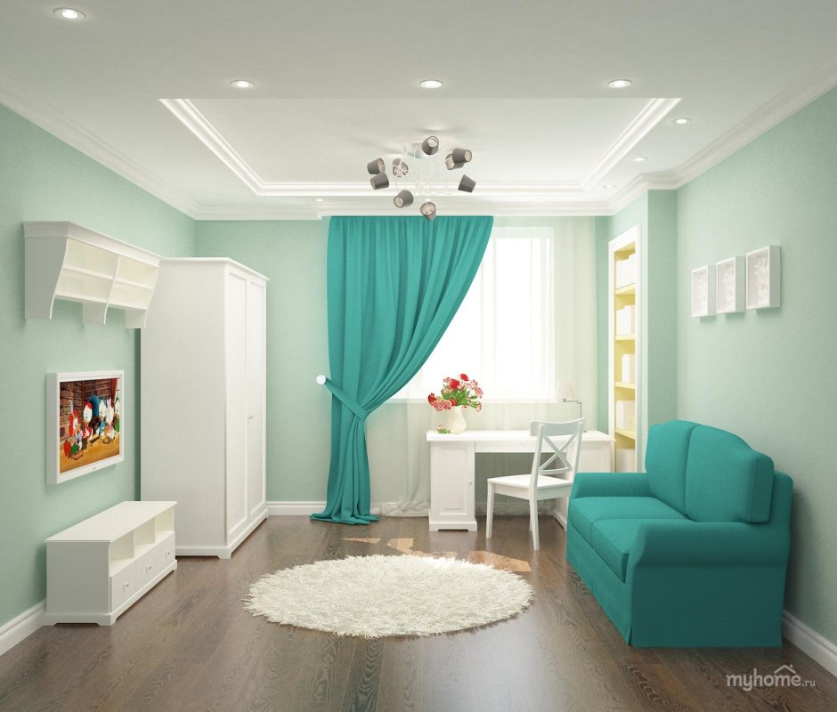 Бирюзовый диван в детской