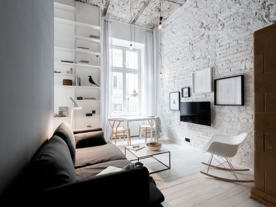 Белый лофт гостиная