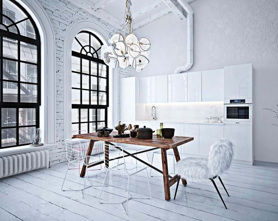 Стиль лофт в белом цвете
