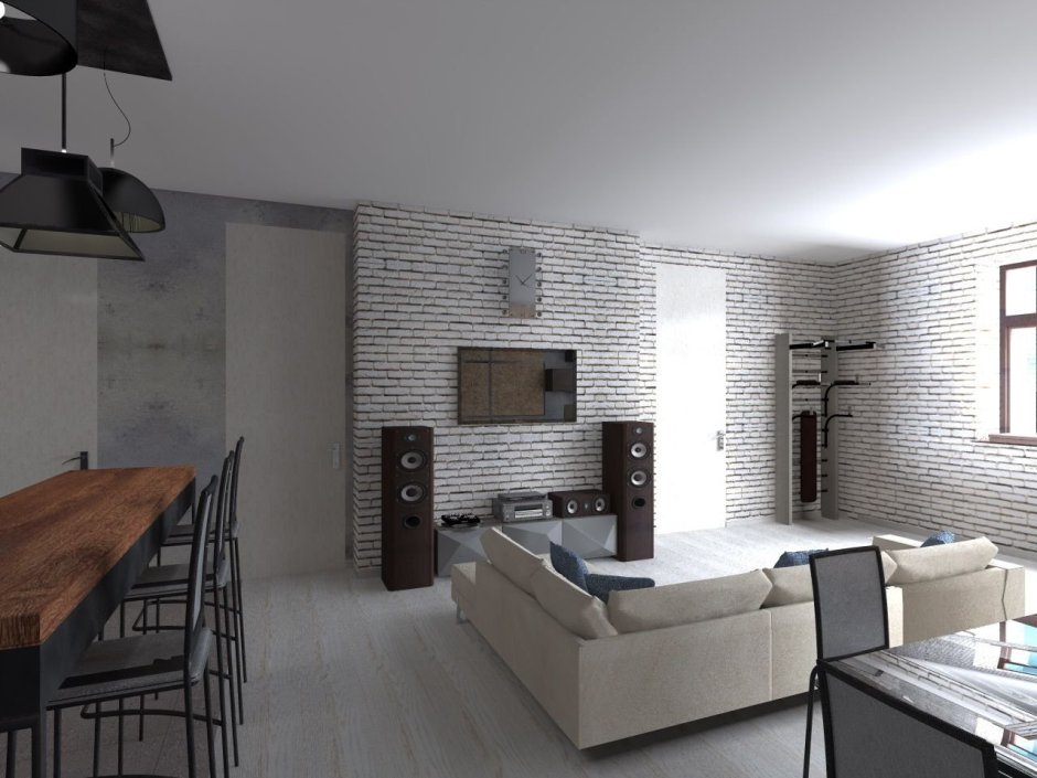 Серая кирпичная стена в интерьере