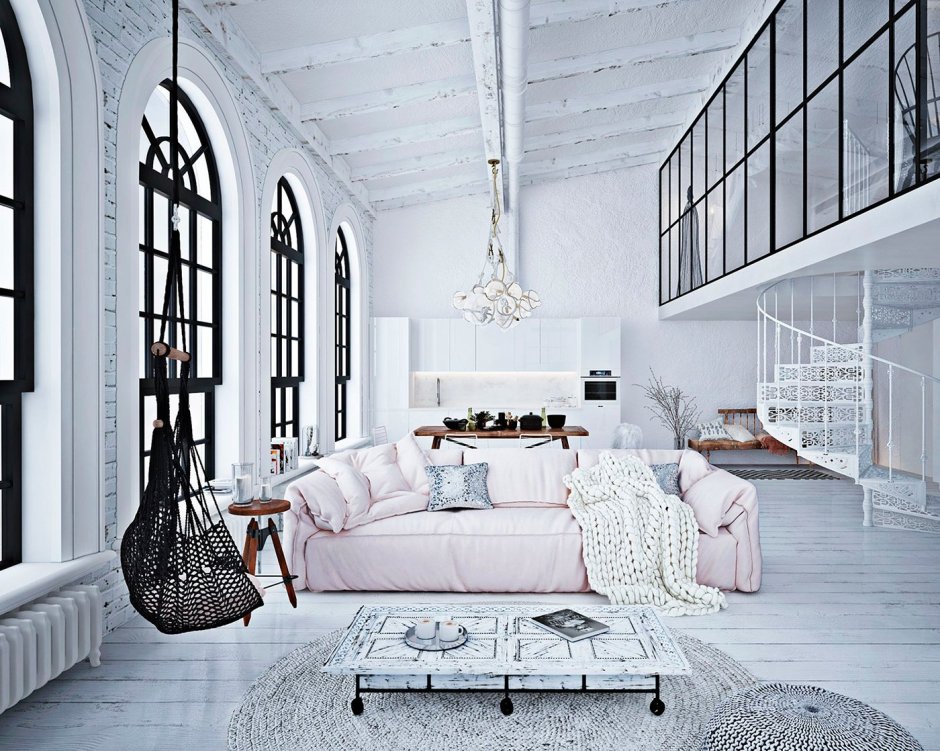 Белый лофт в интерьере